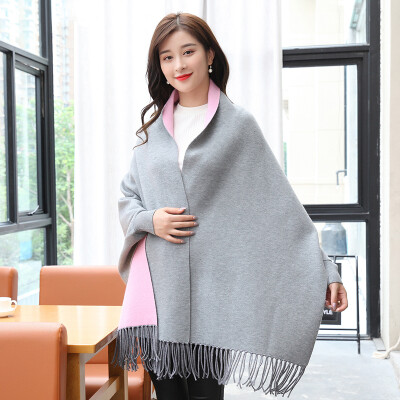 

STORY Of SHANGHAI Ladies' Solid Color Scarves Wrinkled with Red and White Knit Wearable Shawl Gray