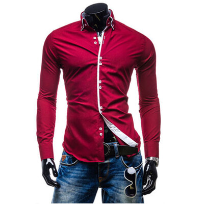 

Men Shirt Luxury Brand 2017 Male Long Sleeve Shirts Casual Solid Multi-Button Hit Color Slim Fit Dress Shirts Mens Hawaiian XXL