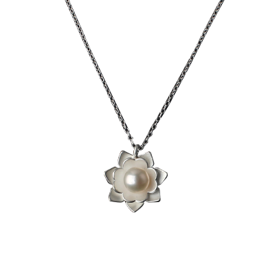 

Luo Linglong s925 sterling silver pearl necklace female lock bone chain lotus pendant jewelry simple Valentine's Day birthday gift