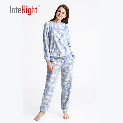 

INTERIGHT ladies bear warm pajamas home service light blue