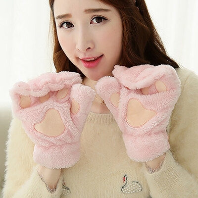 

Gloves winter cute half men and women thick winter warm cartoon claws plush winter