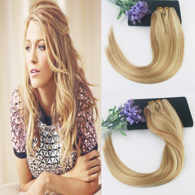 

Ombre Balayage Color 12 Fading to 613 14-24" 7Pcs 120G Full Set Clip In Hair Extensions 100 Human Hair