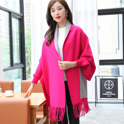 

STORY Of SHANGHAI Ladies' Solid Color Scarves Wrinkled with Red and White Knit Wearable Shawl Gray