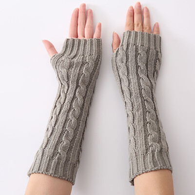 

2017 fashion rhombic jacquard hemp pattern gloves knitted wool warm long gloves casual half finger long gloves