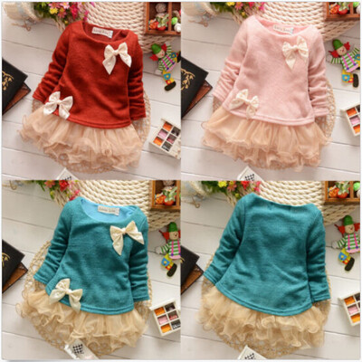 

Infant Baby Girls Dress Knit Sweater Tops Bow Tulle Dresses Outfits XMAS Costume