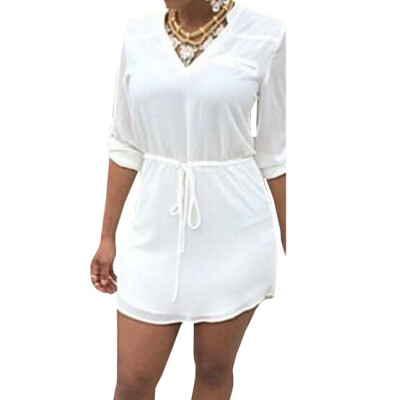 

Lovaru ™2015 new fashion dress v-neck long sleeve solid above knee women casual dress Leisure relaxed summer style