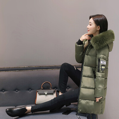 

Slim cotton clothes In the long section of large size jacket Thick hair collar down jacket
