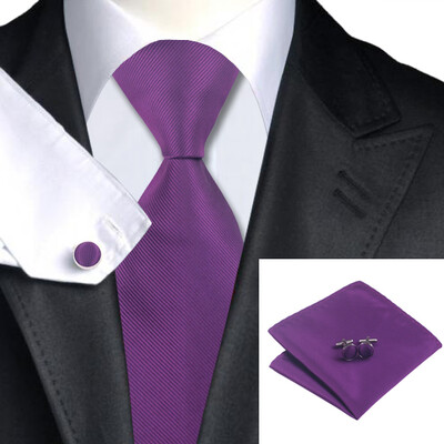 

N-0860 Vogue Men Silk Tie Set Purple Solid Necktie Handkerchief Cufflinks Set Ties For Men Formal Wedding Business wholesale