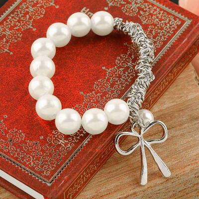 

Fashion Exquisite Cute Lovely Charm Imitation Pearl Bowknot Bangle Bracelet neu