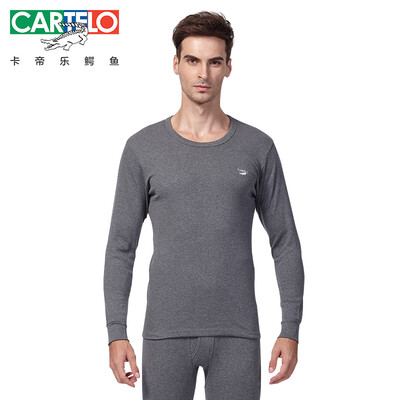 

CARTELO mens cotton fashion casual thin thermal underwear set with round collar