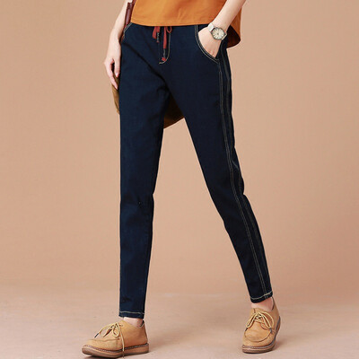 

City plus CITYPLUS 2017 autumn and winter new women's literature elastic waist harem pants loose wild cowboy trousers CWKN179263 dark blue XL