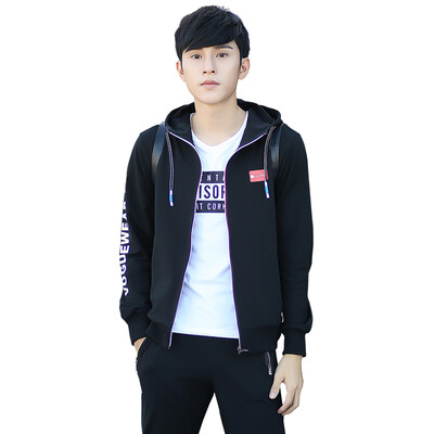 

Spring and Autumn new men's sports suit 2017 new cardigan hood Slim running suit youth Korean casual sweater set tide