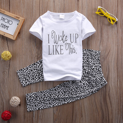 

2PCS Toddler Baby Girls Outfit Short Sleeve T-shirt topsPants Kids Clothes Suit