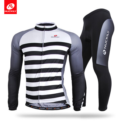 

NUCKILY Mens SpringAutumn Cycling Jersey With Rear Pockets Polyester Long Sleeve Bike Clothes Set