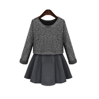 

2017 autumn and winter new fake two pieces dress dress long sleeves dress
