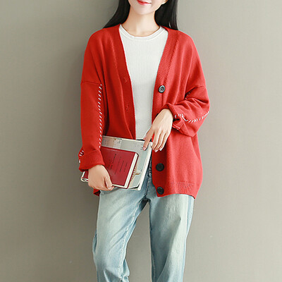 

City plus CITYPLUS 2017 autumn&winter new women&39s clothing wild sweater loose knit cardigan coat CWYC179272 orange uniform
