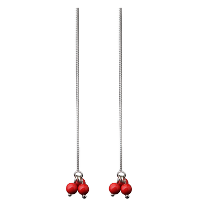 

Luo Linglong s925 sterling silver earrings red coral beads earrings retro earrings simple personality Valentine's Day birthday gif