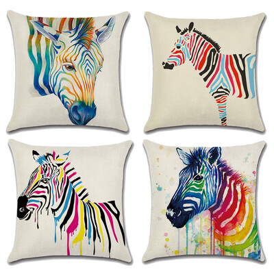 

4 шт. 18 x18 дюймов Cute Rainbow Zebra Хлопок льняная подушка Чехол Диван Подушка Подушка Home Décor