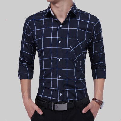 

Brand 2017 Fashion Male Shirt Long-Sleeves Tops Fashion Youth Hit Color Lattice Mens Dress Shirts Slim Men Shirt 3XL