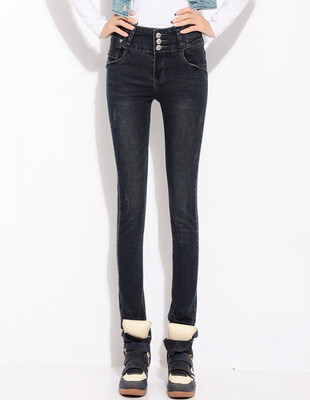 

High waist elastic retro women slim thin legs pants cowboy trousers