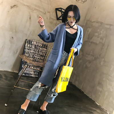 

Autumn section of women's long paragraph solid color loose large size sweater cardigan sweater coat