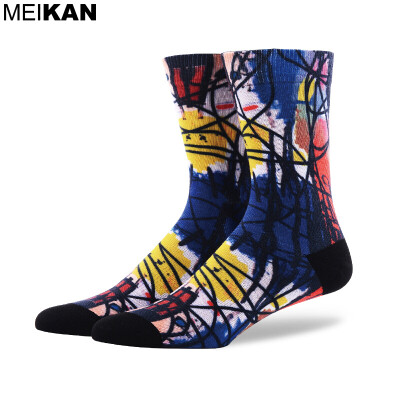 

MEIKAN Men's Sport Socks Printed Cotton Compression Socks Coolmax Cycling Chaussette Ankle Running Brand Casual Socks