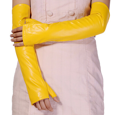 

Nightclub female long PU half finger gloves multi-color style ladies long sleeves