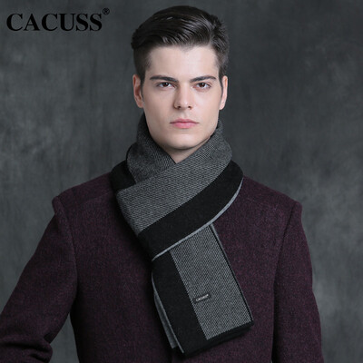 

CACUSS pure wool scarf men's winter business warm splicing British wind thickening long neck gift box W0150 black