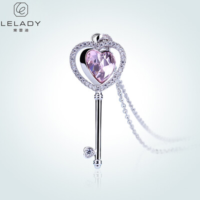 

Lelady Crystal necklace Heart shaped key pendant