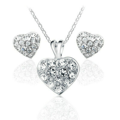 

Yoursfs® 18K White Gold Plated Crystal Sweet Heart Necklace&Earring Set Use Clear Austrian Crystal Fashion Jewelry Set
