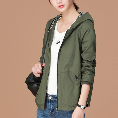 

City plus CITYPLUS 2017 autumn and winter new women's art wild casual stitching windbreaker loose hooded jacket jacket CWWT179251 military green