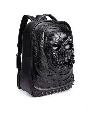 

New Luxury High Quality leather Backpack Punk Style 3D Skull Rivet individuality Schoolbag Notebook Bag Halloween bag