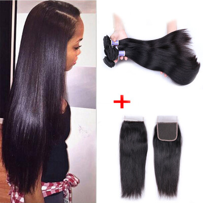 

Malaysian Straight Hair With Closure 3 Bundles 7A Straight Malaysian Virgin Hair With Closure 100% Human Hair With Closure