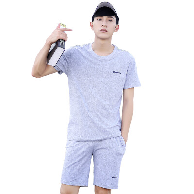 

Pure cotton summer short-sleeved shorts suit male circle collar T-shirt casual wear half - sleeve running suit men's thin