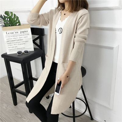 

2017 autumn new large size in the long paragraph sweater cardigan large pocket loose sweater female jacket