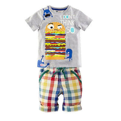 

Baby Boys Kid Hamburg Print T-shirt Tops + Plaid Pants Outfits Sets Sportswear