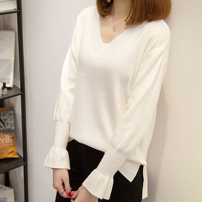 

Long Yue womens long-sleeved sweater women 2018 autumn new Korean version of the loose hooded shirt sweater student jacket LWYC188160 white 1 code
