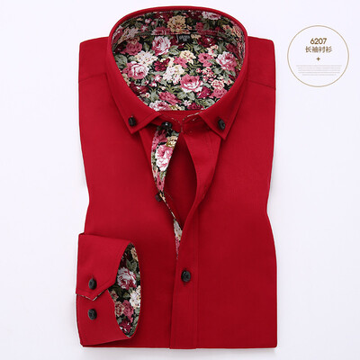 

Business Casual Men Long Sleeve Shirt Cotton Spring Autumn Silm Fit Stitching Color Floral Fashion