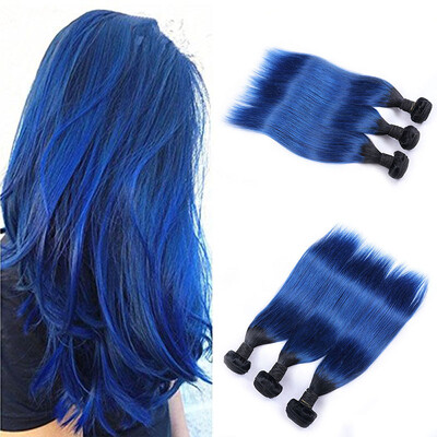 

Brazilian Virgin Straight hair Ombre Human Hair 4 bundles 1Bblue Sew In Weft 8A Grade Virgin Ombre Brazilian Hair Extension