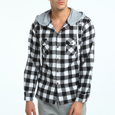 

Brand 2017 Fashion Male Shirt Long-Sleeves Tops Fashion Plaid Shirt Hooded Cotton Casual Mens Dress Shirts Slim Men Shirt XXXL