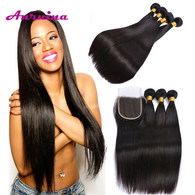 

Grade 8A Peruvian Straight Human Hair Top Lace Closure with Bundles Straight Remy Human Hair Extenstions With Closures