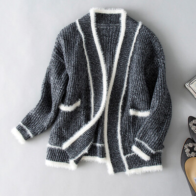 

2017 autumn and winter new boutique knitted fur sweater loose long sweater coat