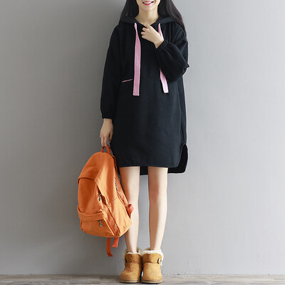 

City plus CITYPLUS 2017 autumn&winter new women&39s art wild hit the color hooded sweater in the long paragraph loose casual plus cashmere dress CWQZ179369 black