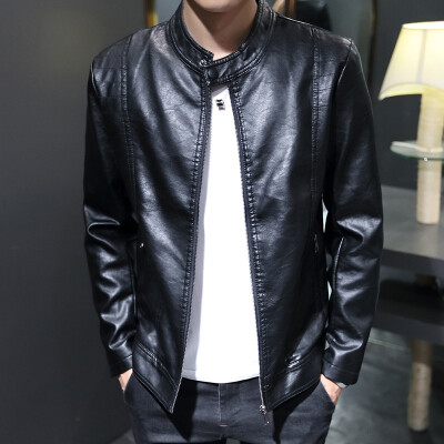 

2017 new autumn new collar locomotive men's leather jacket Slim leather jacket as gift for men