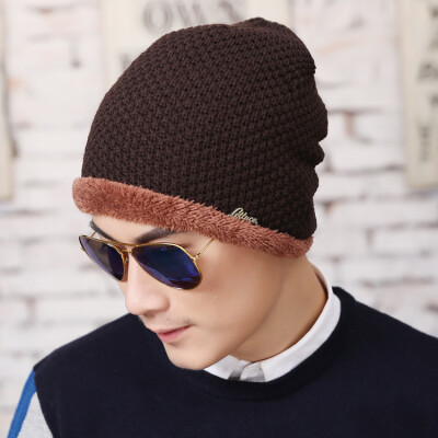

New winter man hat plus velvet ear protection warm knitted wool hat male cap