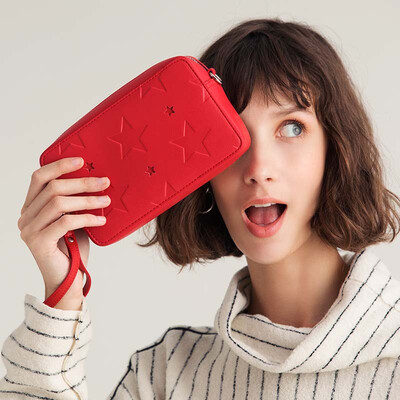 

JESSIEJANE&Jane womens bag shoulder bag casual simple star Messenger bag 2323 leather ladies diagonal bag red