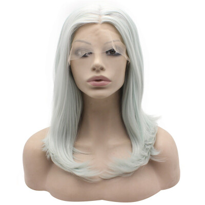 

Should Length Light Blue Lace Front Wig Middle Part Synthetic