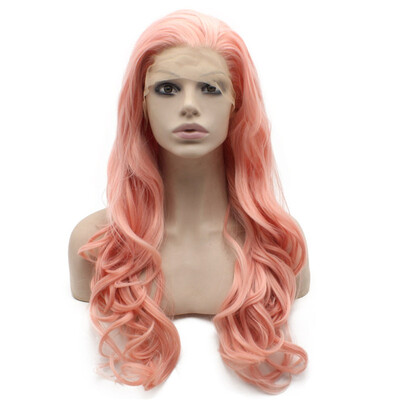 

Long Wavy Hand Tied Lace Front Pink Cosplay Party Wig