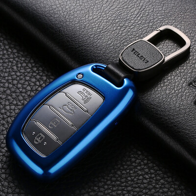 

Digalen modern car key bag name map IX35 ix25 Long move Tucson Sonata nine generation key cover protective shell aluminum keychain modified charm blue