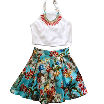 

Lovaru ™summer style 2015 new women suit casual sleeveless beach style Women sets with flower pattern high quality